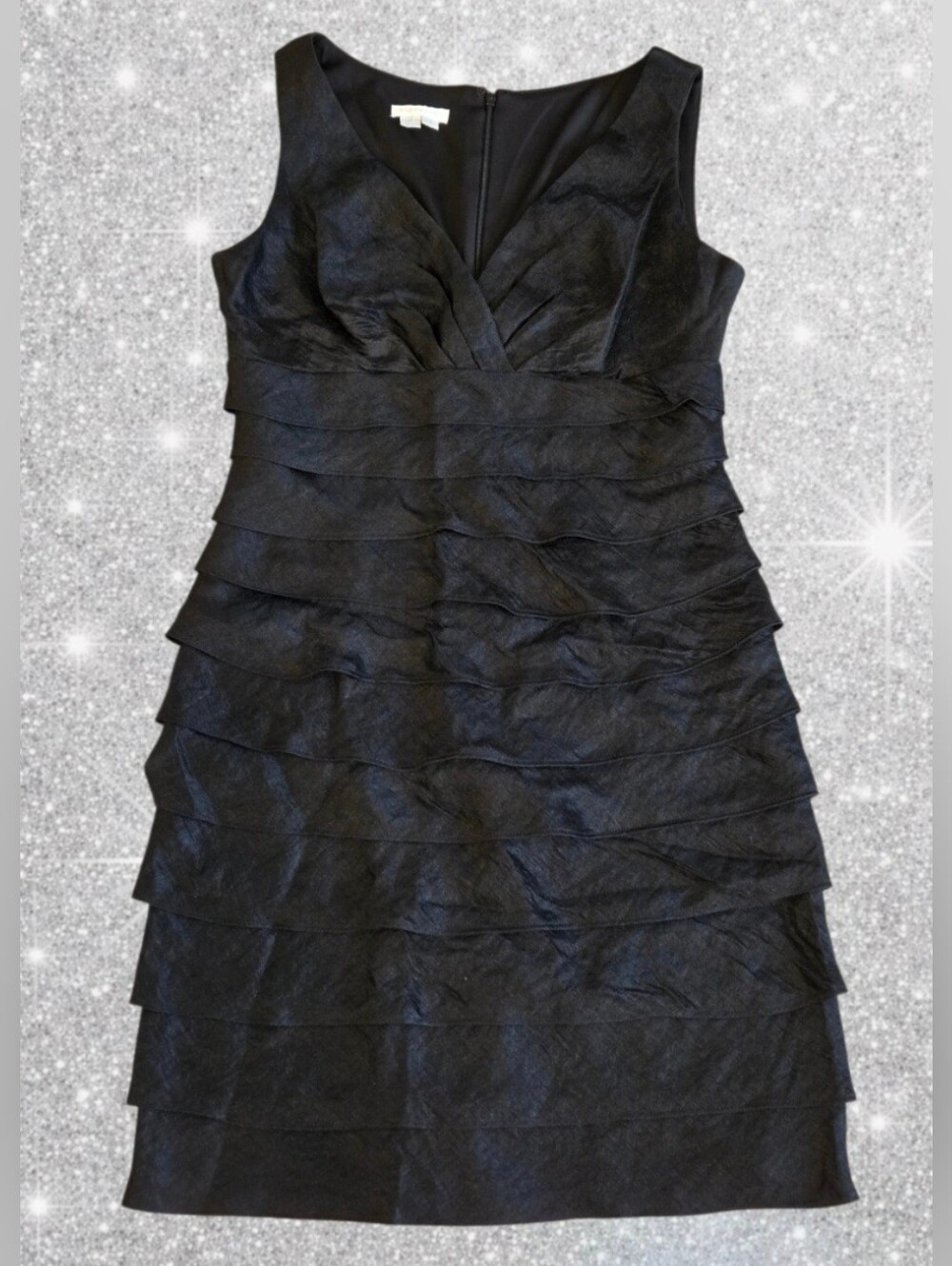 London Times Womens Dress Black Size 6 Sleevesless V Neck Fully Lined